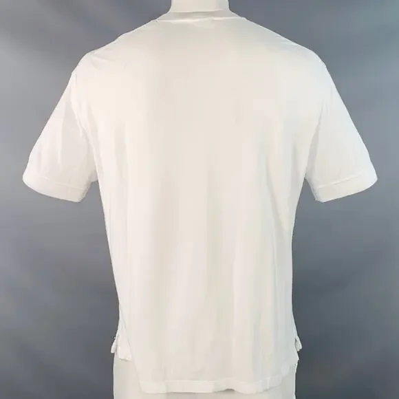ERMENEGILDO ZEGNA Size XXXL White Brown Logo Cotton Pique Crew Neck T-shirt